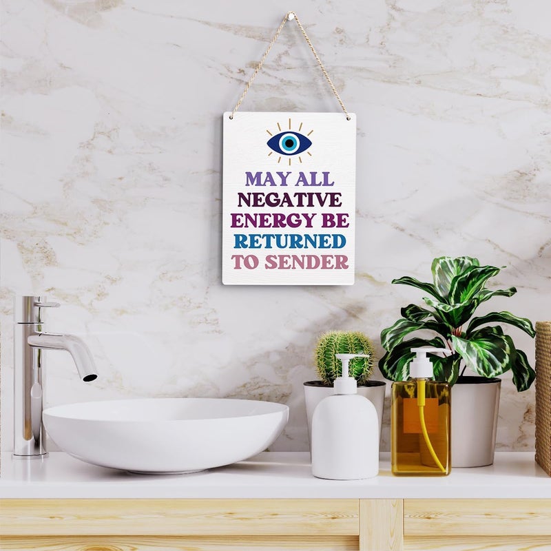 BELLOWDEER Evil Eye Decor Witchy Gifts for Witchcraft Lover, May All Negative Energy Be Returned to Sender Wall Hanging, Inspirational Wall Art for Home Office Decoration 8x10 Inches - Image 5